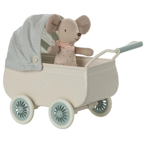 Kinderwagen met baby muis - mint