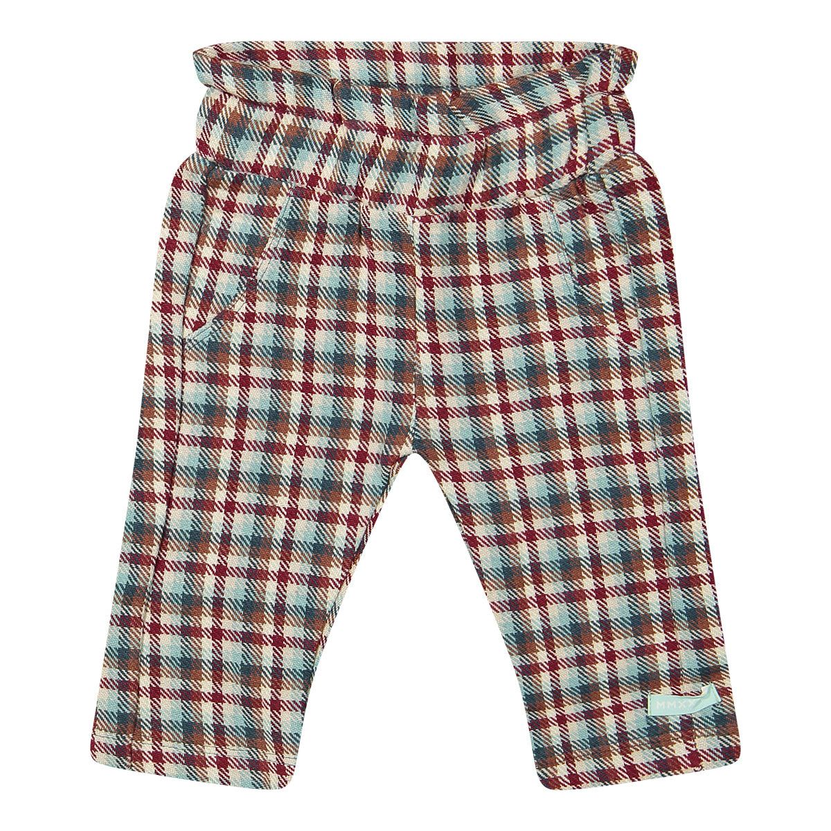 Riffle Amsterdam geruite broek in bordeaux-grijs-wit patroon, flat lay vooraanzicht