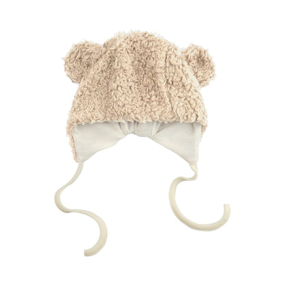 Mama Nova pluche babymutsje met teddyberen oren, vooraanzicht op wit