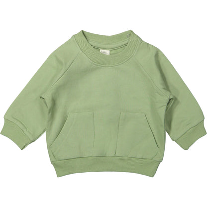 Riffle Amsterdam groene sweater van biologisch katoen, rechtstreeks van voren gefotografeerd tegen witte achtergrond