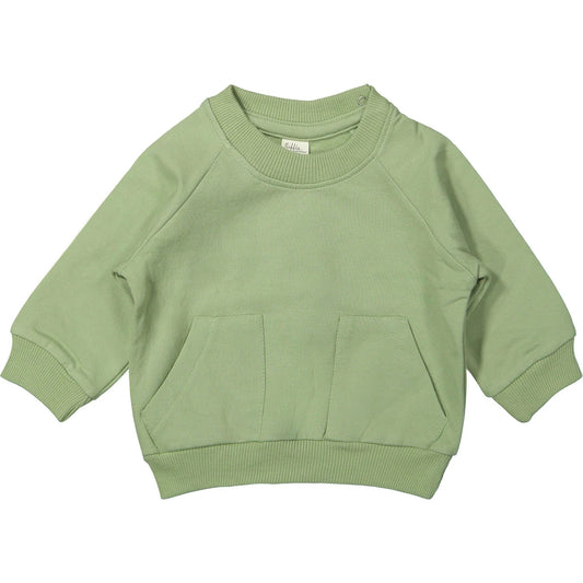 Riffle Amsterdam groene sweater van biologisch katoen, rechtstreeks van voren gefotografeerd tegen witte achtergrond