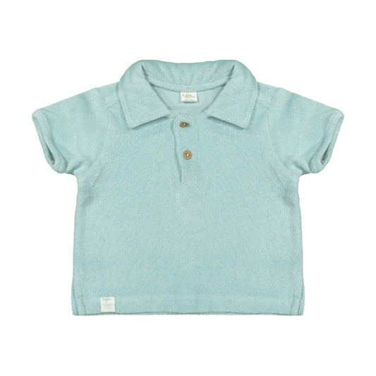 Riffle Amsterdam poloshirt in lichtblauw, vooraanzicht gespreid op witte achtergrond