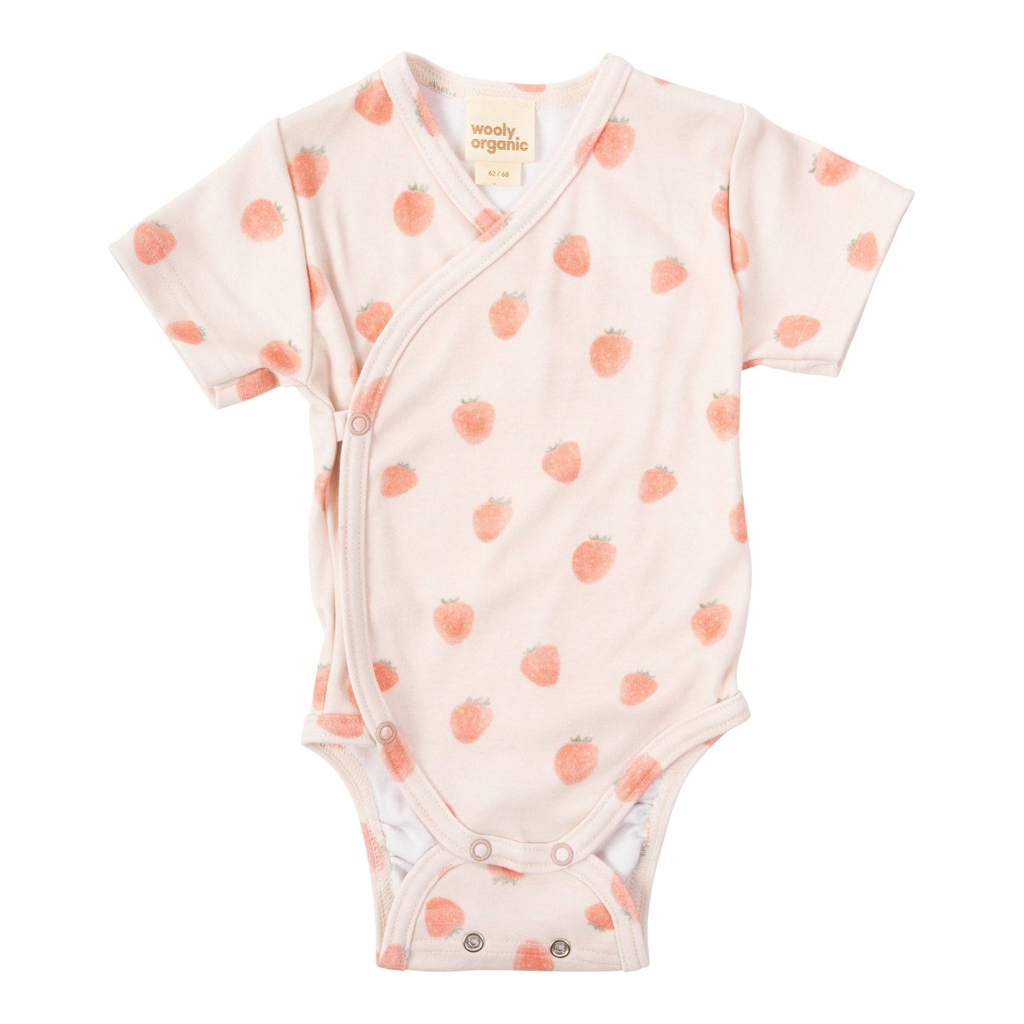 Wooly Organic Overslag Romper Korte Mouw - Biologisch Katoen - Strawberry Spark