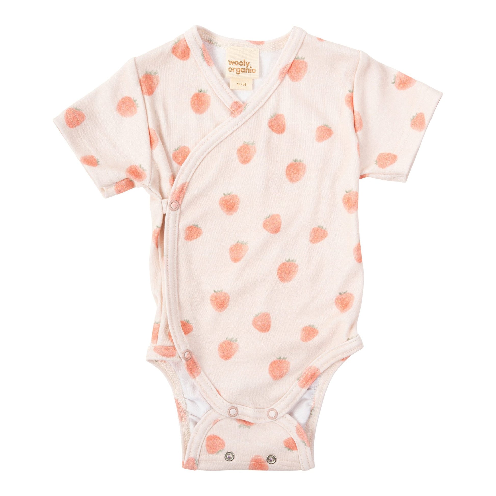 Wooly Organic Overslag Romper Korte Mouw - Biologisch Katoen - Strawberry Spark
