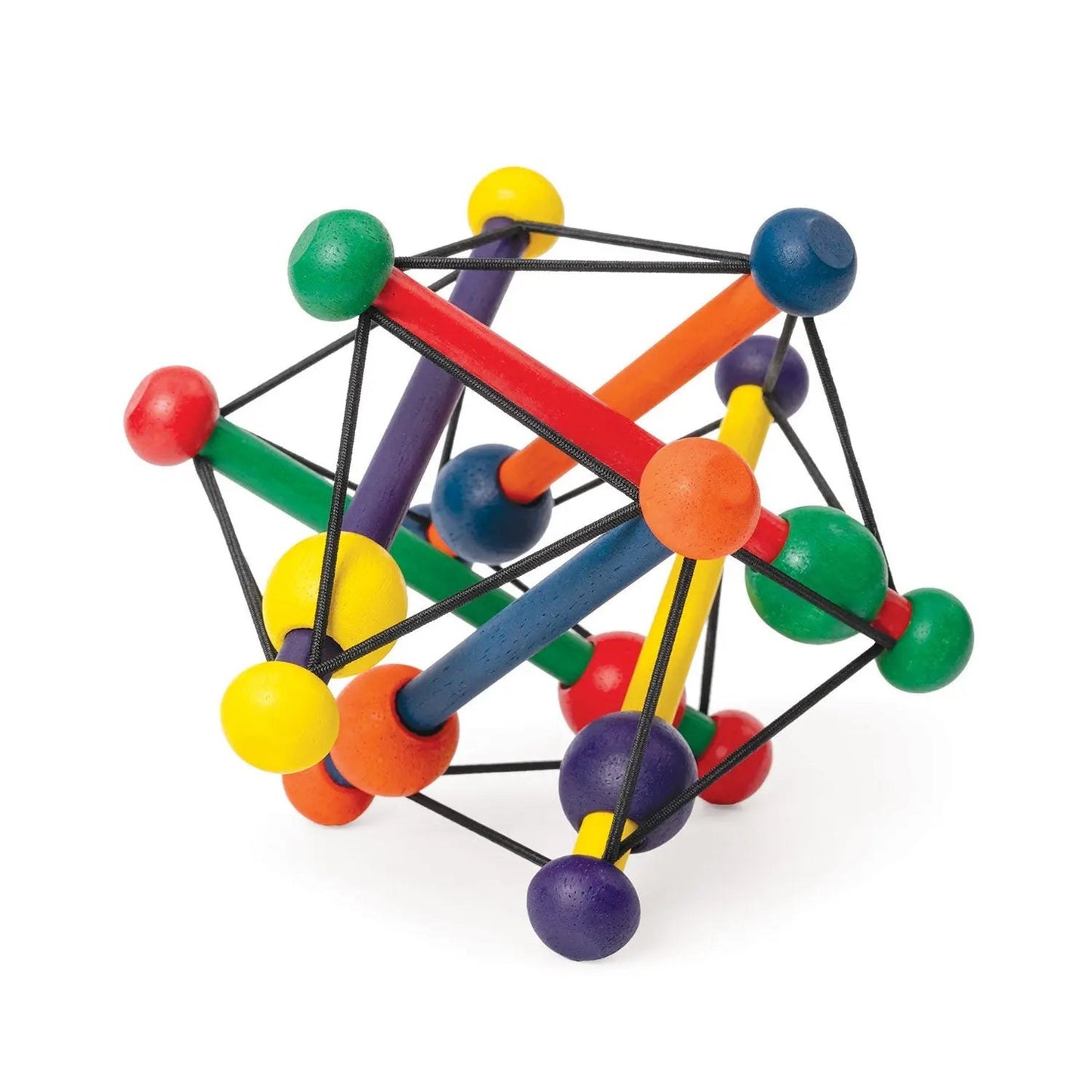 Manhattan Toy Skwish Classic rammelaar, 3D-weergave met gekleurde balletjes en elastische snoeren in structuurperspectief