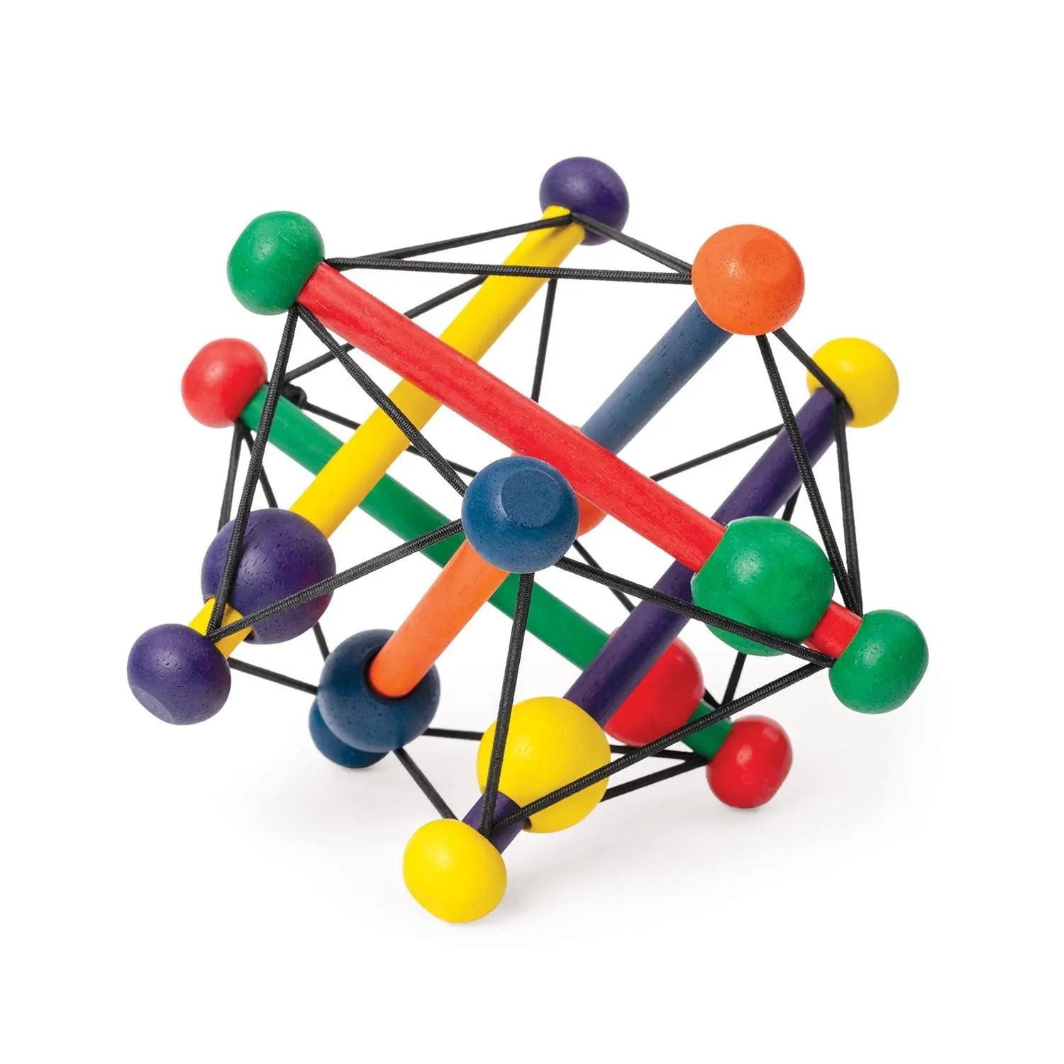 Manhattan Toy Skwish Classic rammelaar, veelkleurig bolvormig speelgoed met elastische verbindingen, vooraanzicht.