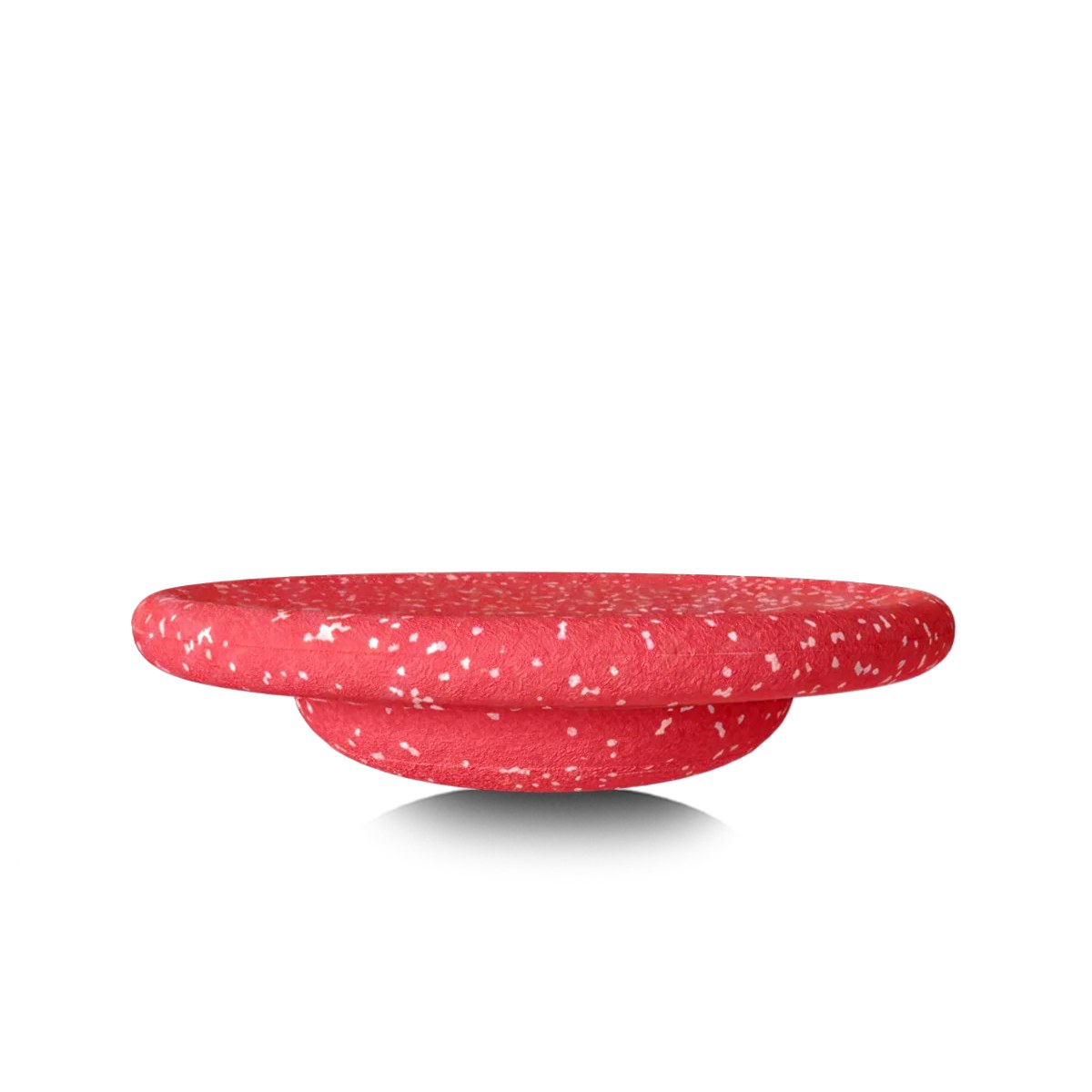 Stapelstein balanceerplank in rood met witte spikkels, gezien vanaf de zijkant op neutrale achtergrond