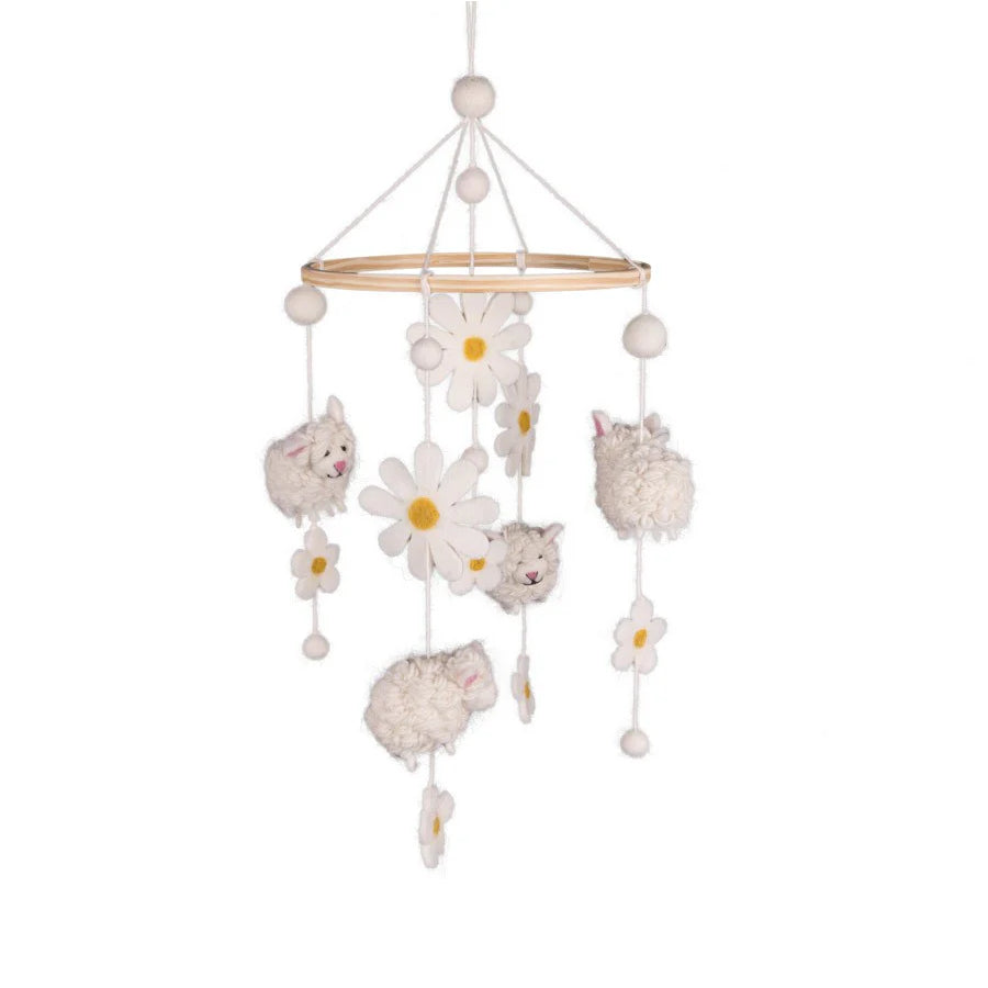 Wolvilt mobiel - Schaap met Margrietjes