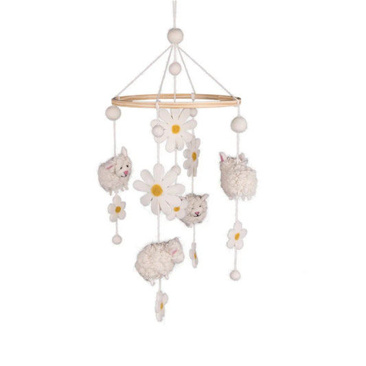 Wolvilt mobiel - Schaap met Margrietjes