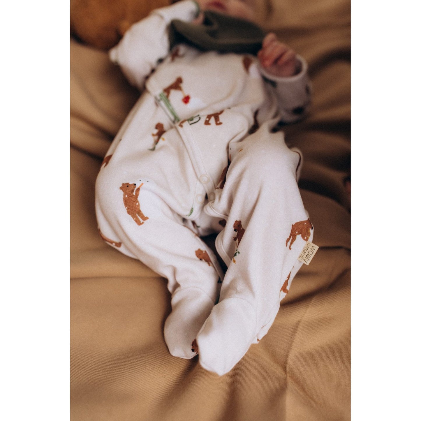 Wooly Organic Overslag Jumpsuit met voetjes - Biologisch Katoen - Beren