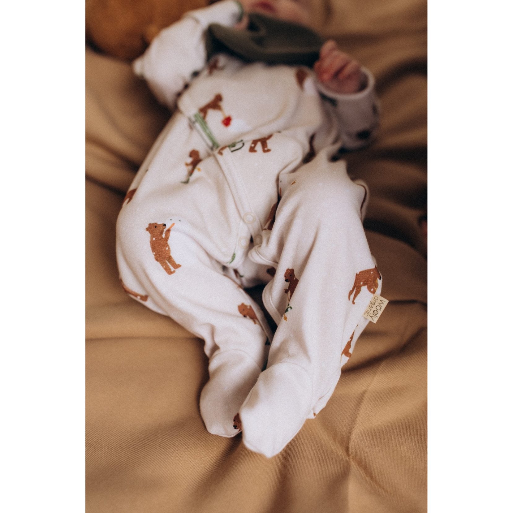 Wooly Organic Overslag Jumpsuit met voetjes - Biologisch Katoen - Beren