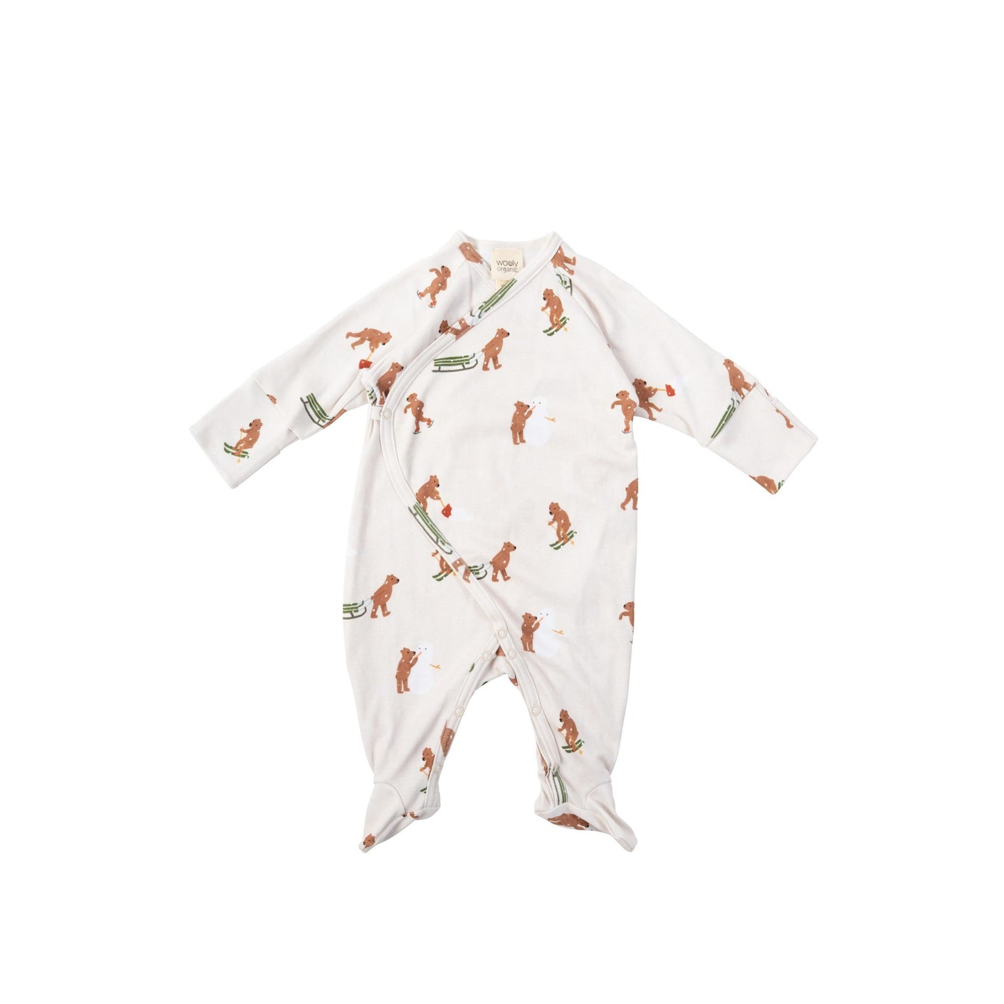 Wooly Organic Overslag Jumpsuit met voetjes - Biologisch Katoen - Beren