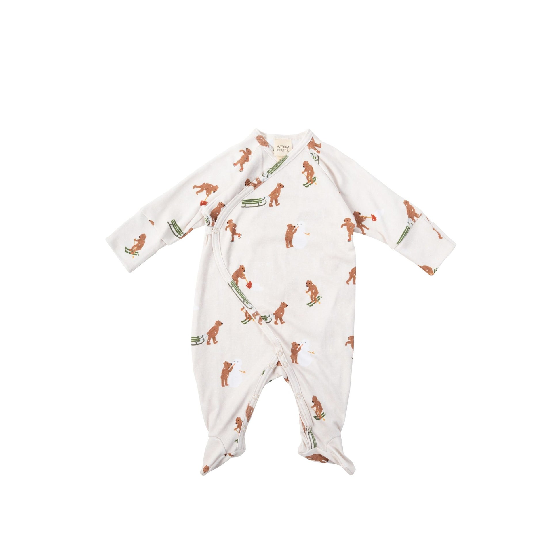 Wooly Organic Overslag Jumpsuit met voetjes - Biologisch Katoen - Beren