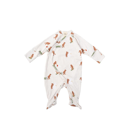 Wooly Organic Overslag Jumpsuit met voetjes - Biologisch Katoen - Beren