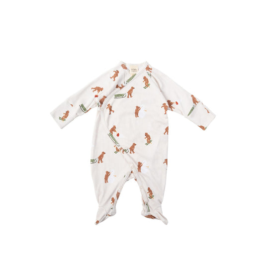 Wooly Organic Overslag Jumpsuit met voetjes - Biologisch Katoen - Beren