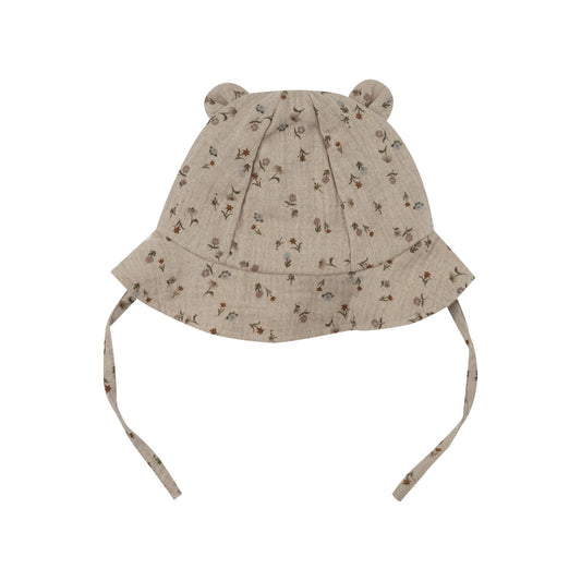 Wooly Organic Zonnehoedje met beren oortjes - Biologisch Katoen - Gray Flowers