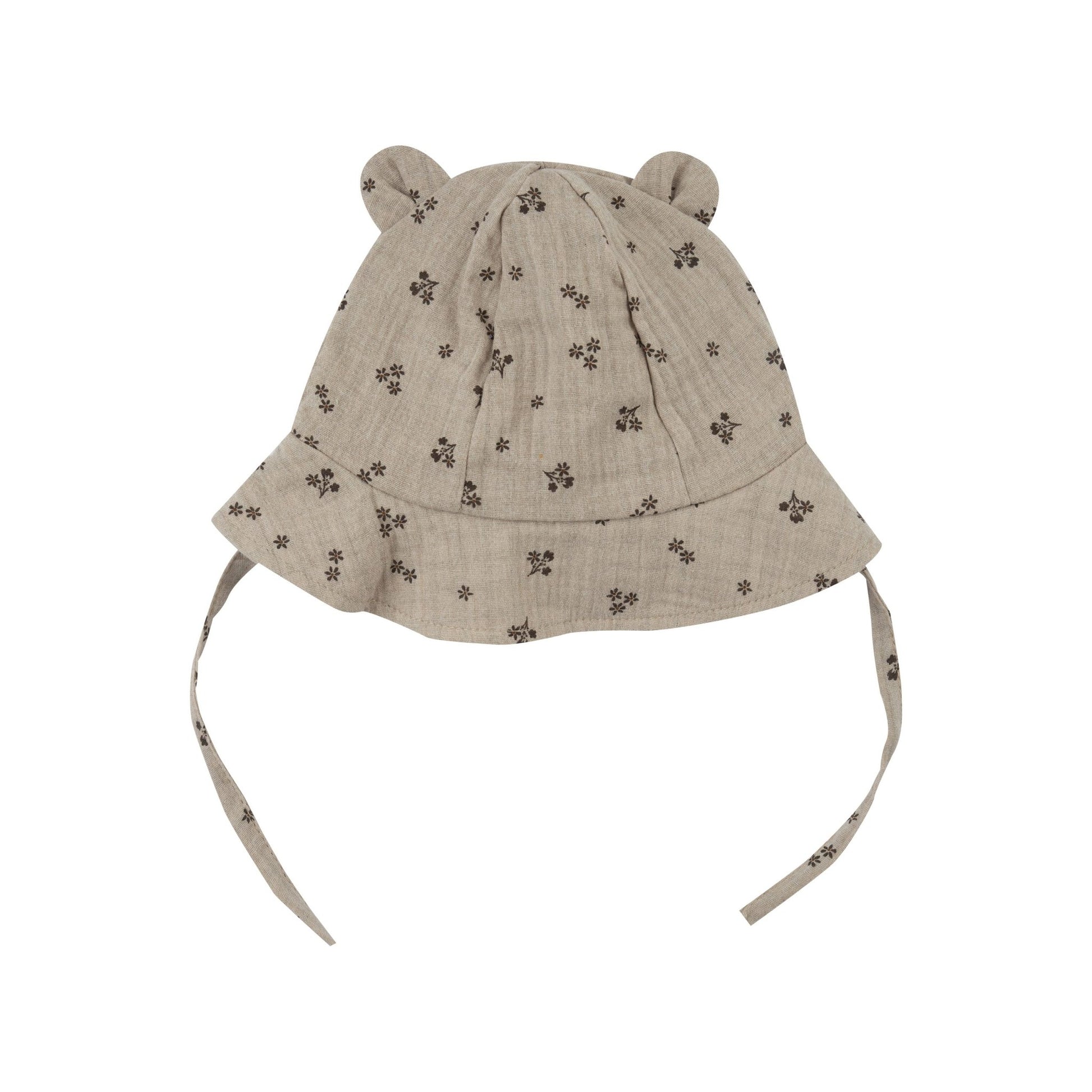 Wooly Organic Zonnehoedje met beren oortjes - Biologisch Katoen - Gray Flowers