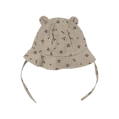 Wooly Organic Zonnehoedje met beren oortjes - Biologisch Katoen - Gray Flowers