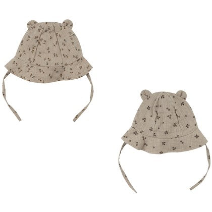 Wooly Organic Zonnehoedje met beren oortjes - Biologisch Katoen - Gray Flowers