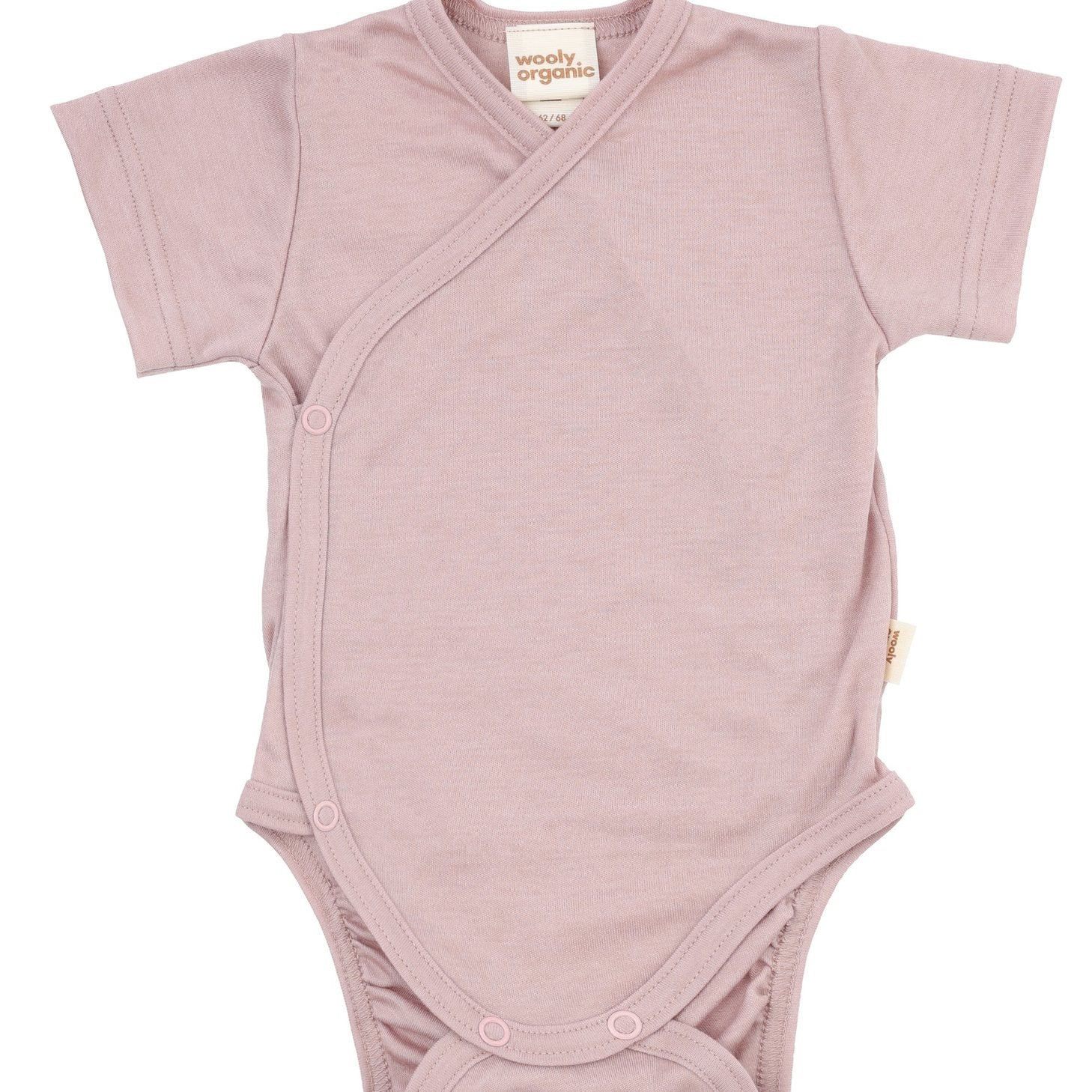 Wooly Organic Overslag Romper korte mouw - Wol met Lyocell - Pink Sand