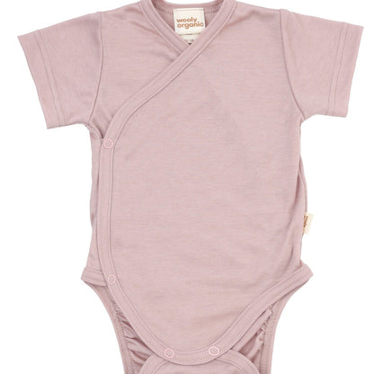 Wooly Organic Overslag Romper korte mouw - Wol met Lyocell - Pink Sand