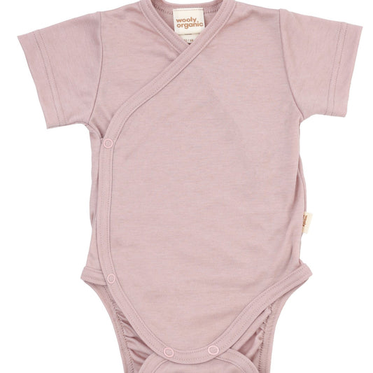 Wooly Organic Overslag Romper korte mouw - Wol met Lyocell - Pink Sand