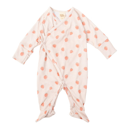 Wooly Organic Overslag Jumpsuit met voetjes - Biologisch Katoen - Strawberry Spark