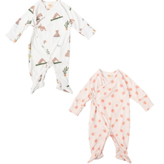 Wooly Organic Overslag Jumpsuit met voetjes - Biologisch Katoen - Strawberry Spark