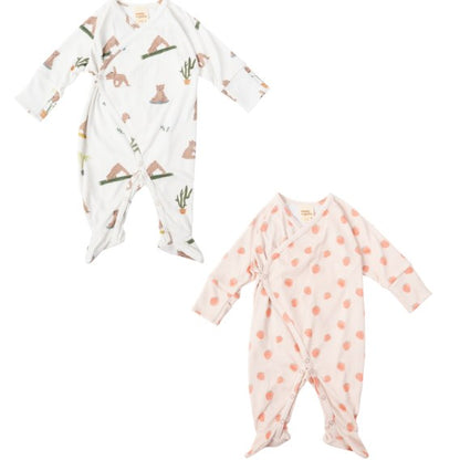 Wooly Organic Overslag Jumpsuit met voetjes - Biologisch Katoen - Strawberry Spark